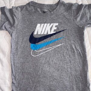 Nike Kids Gray Tee with White and Blue Logos